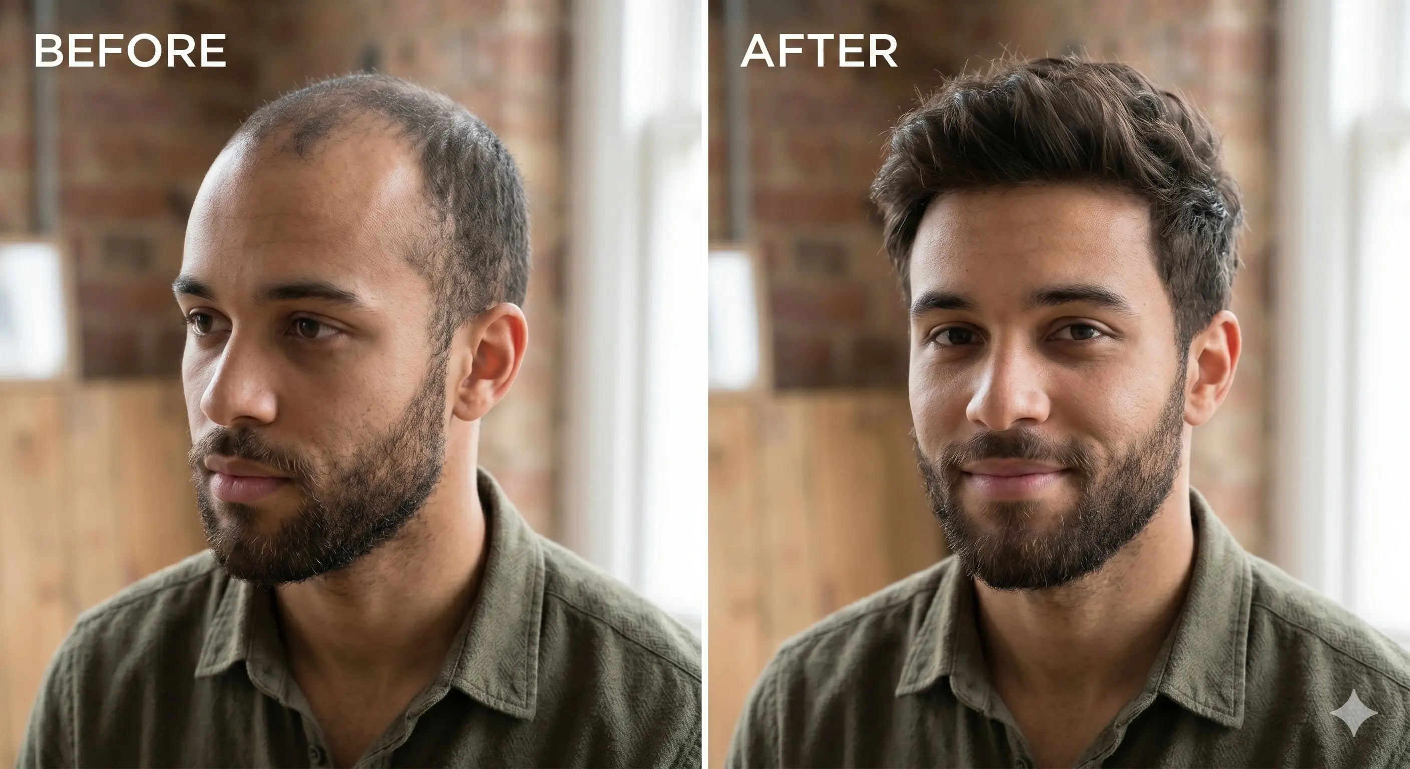 Hair system before and after